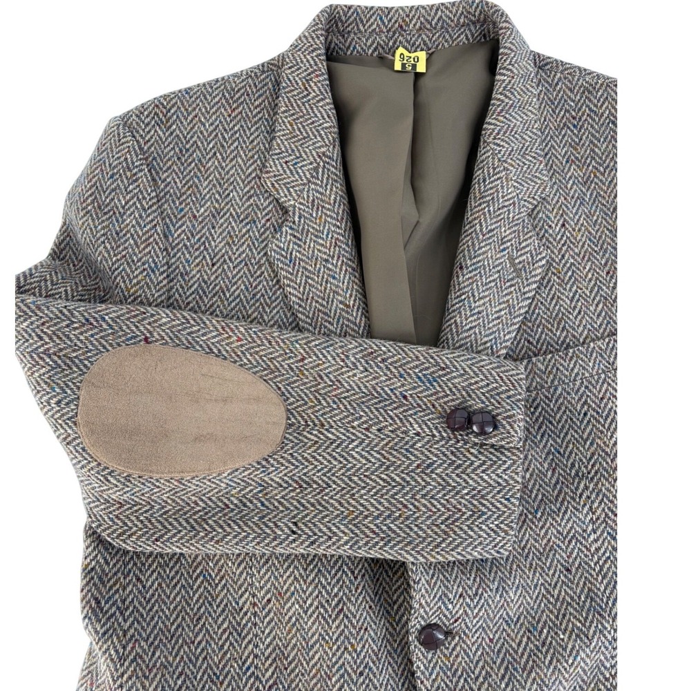 Vintage Mens Irish Tweed Wool Blazer Herringbone Elbow Patches Academia 42R